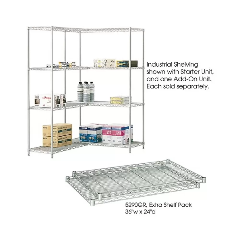 Safco Industrial Extra 2-Shelf Metal Shelf, 36", Metallic Gray (5290GR) New