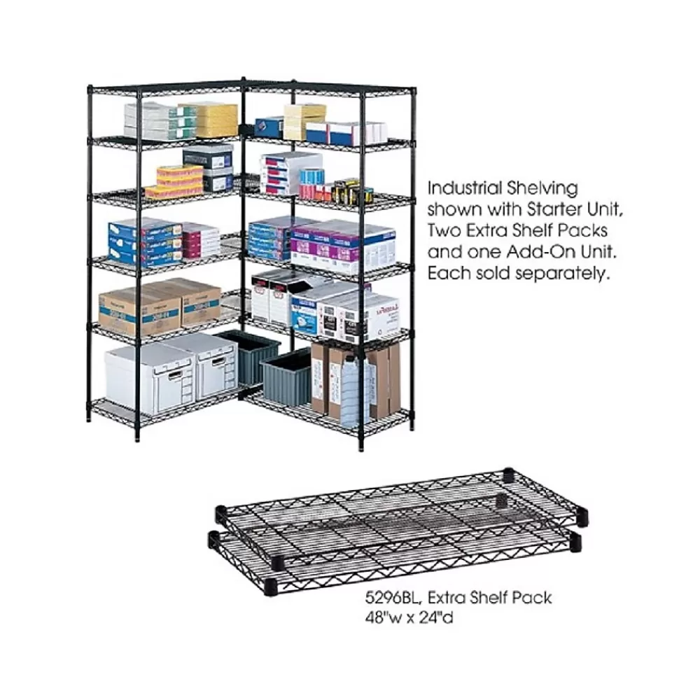 Safco Industrial 2-Shelf Metal Extra Shelf, 48.03", Black (5296BL) Store