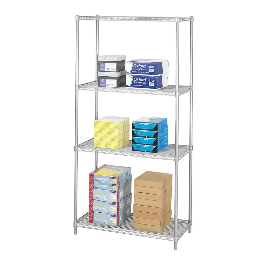 Safco Industrial 4-Shelf Metal Unit, 36", Metallic Gray (5285GR) Clearance