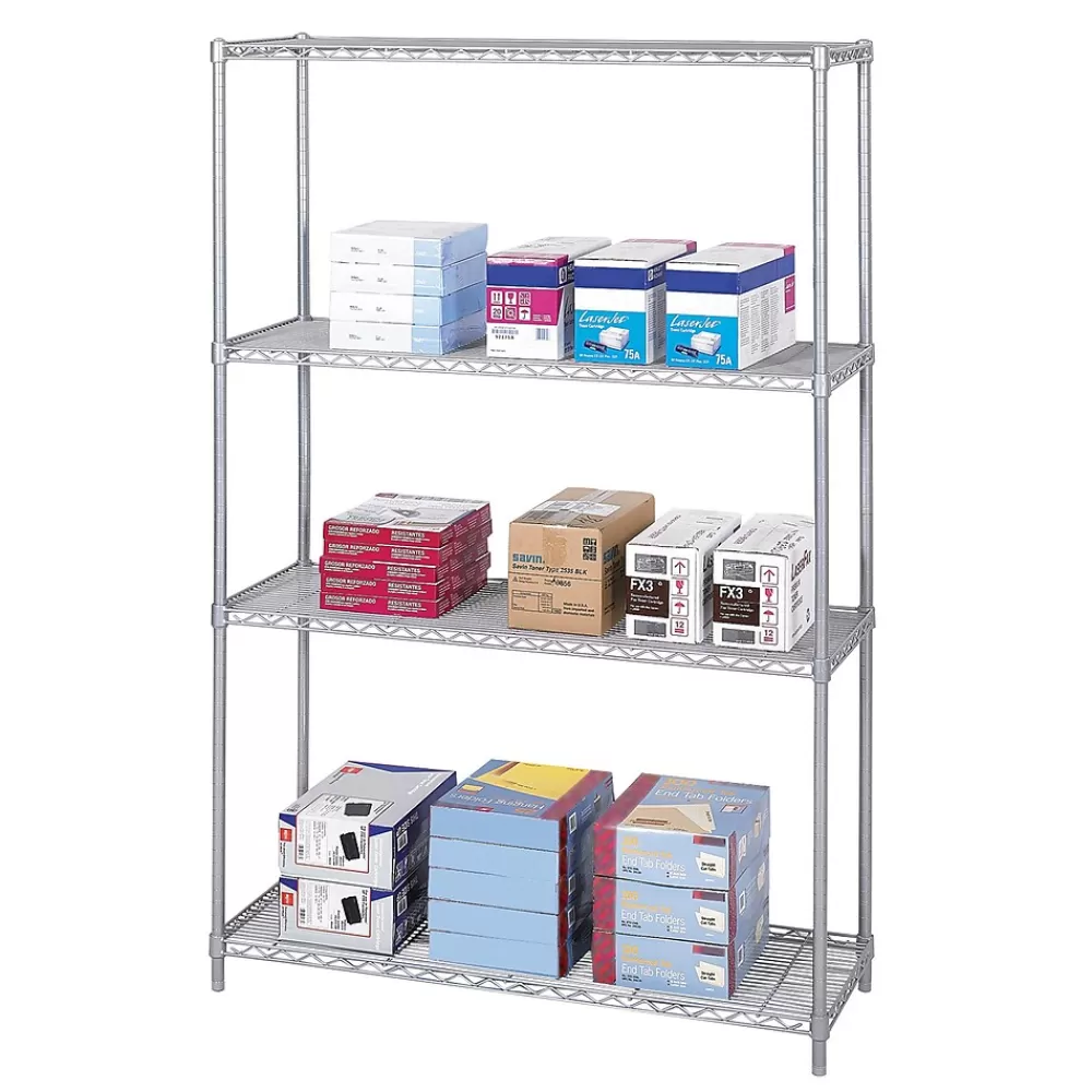 Safco Industrial 4-Shelf Steel Unit, 48"W, Metallic Gray (5291GR) Flash Sale