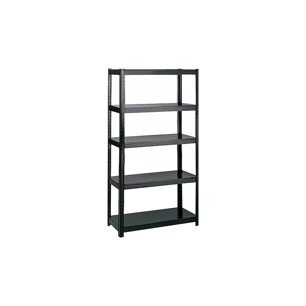 Safco 4-Shelf Powder-Coated Steel Stand Alone Shelving, 36", Black (5247BL) Flash Sale