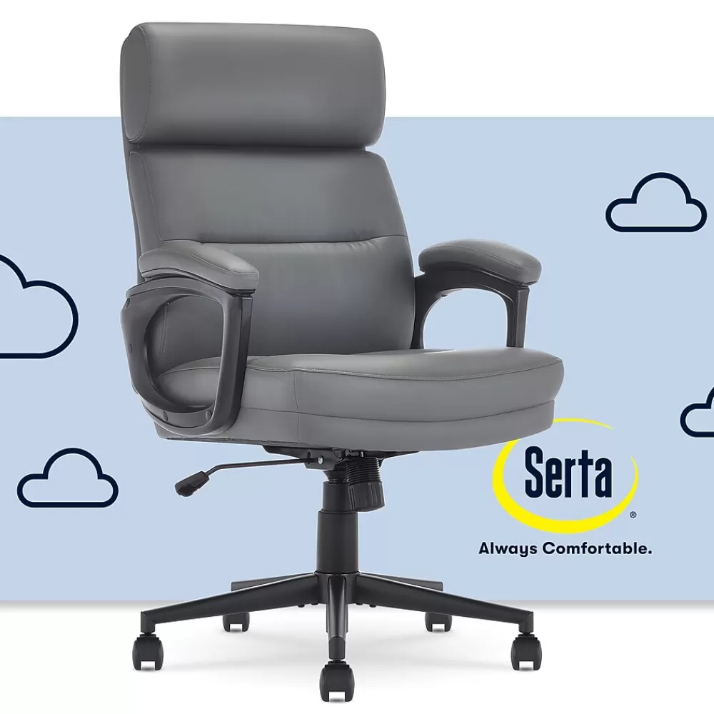 Serta Comfort Ergonomic Bonded Leather Swivel Executive Chair, Gray (CHR10130C) Flash Sale