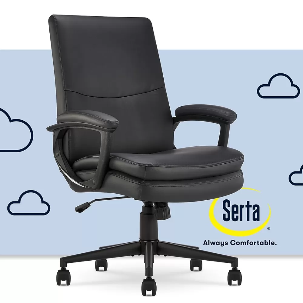 Serta Comfort Modern Ergonomic Bonded Leather Swivel Executive Chair, Black (CHR10132A) New