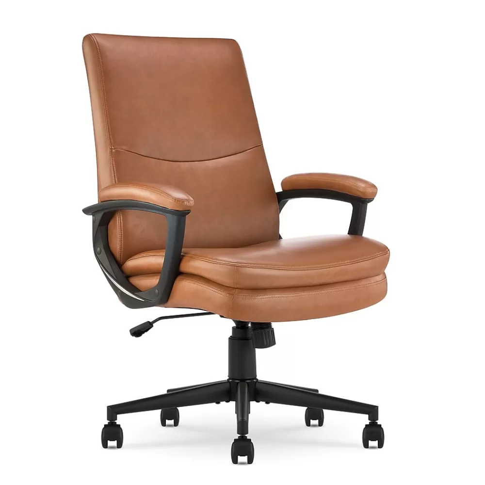 Serta Comfort Modern Ergonomic Bonded Leather Swivel Executive Chair, Cognac (CHR10132D) Online
