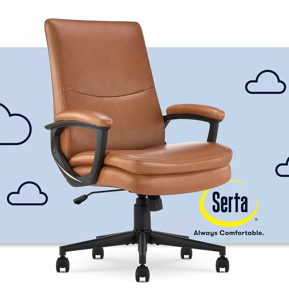 Serta Comfort Modern Ergonomic Bonded Leather Swivel Executive Chair, Cognac (CHR10132D) Online