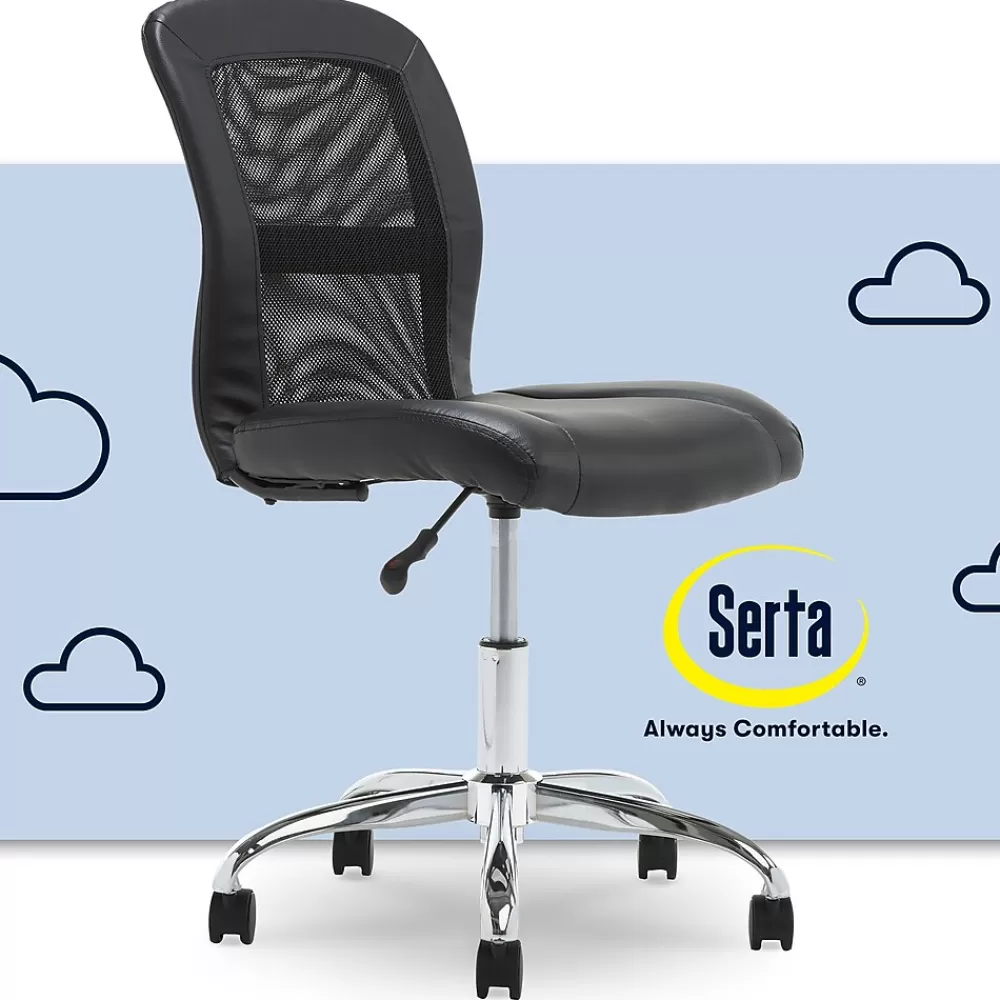 Serta Essentials Armless Ergonomic Bonded Leather/Mesh Swivel Task Chair, (48740) Black Best Sale
