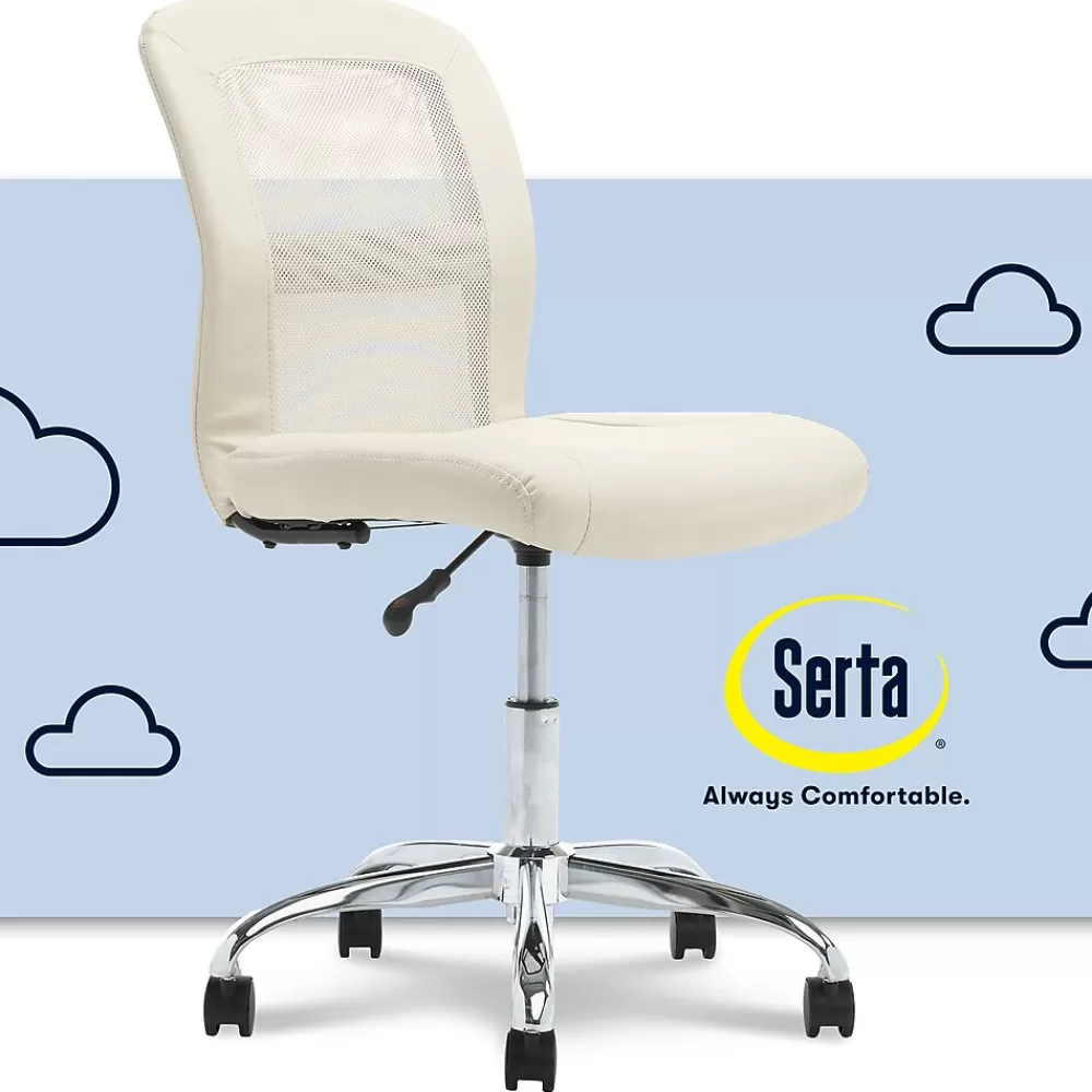Serta Essentials Armless Ergonomic Bonded Leather/Mesh Swivel Task Chair, (48740B) Cream Hot