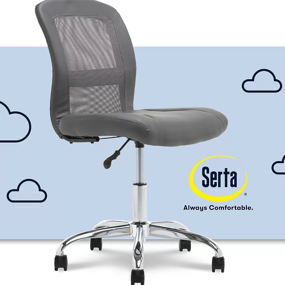 Serta Essentials Armless Ergonomic Bonded Leather/Mesh Swivel Task Chair, (48740A) Gray Outlet