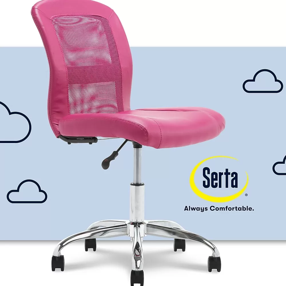 Serta Essentials Armless Ergonomic Bonded Leather/Mesh Swivel Task Chair, (48740E) Pink Shop