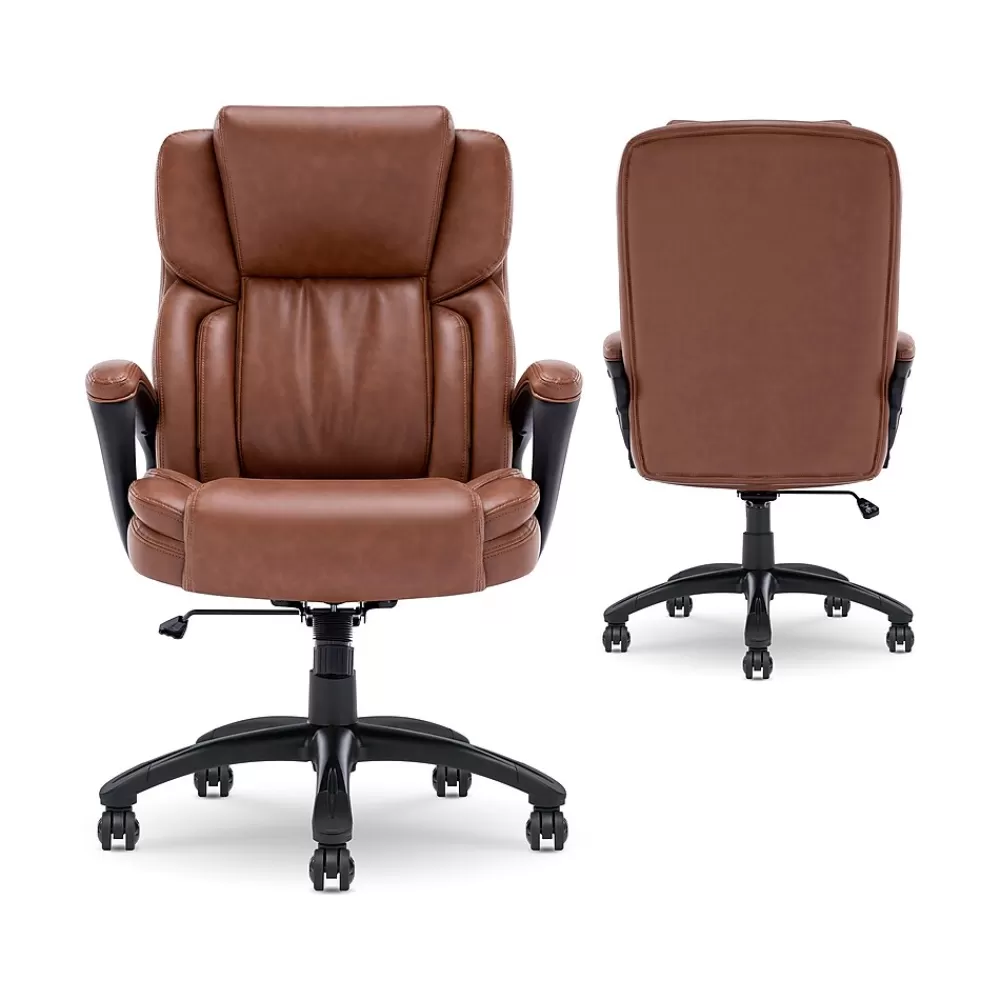 Serta Garret Ergonomic Bonded Leather Swivel Executive Chair, (43520D) Cognac Cheap