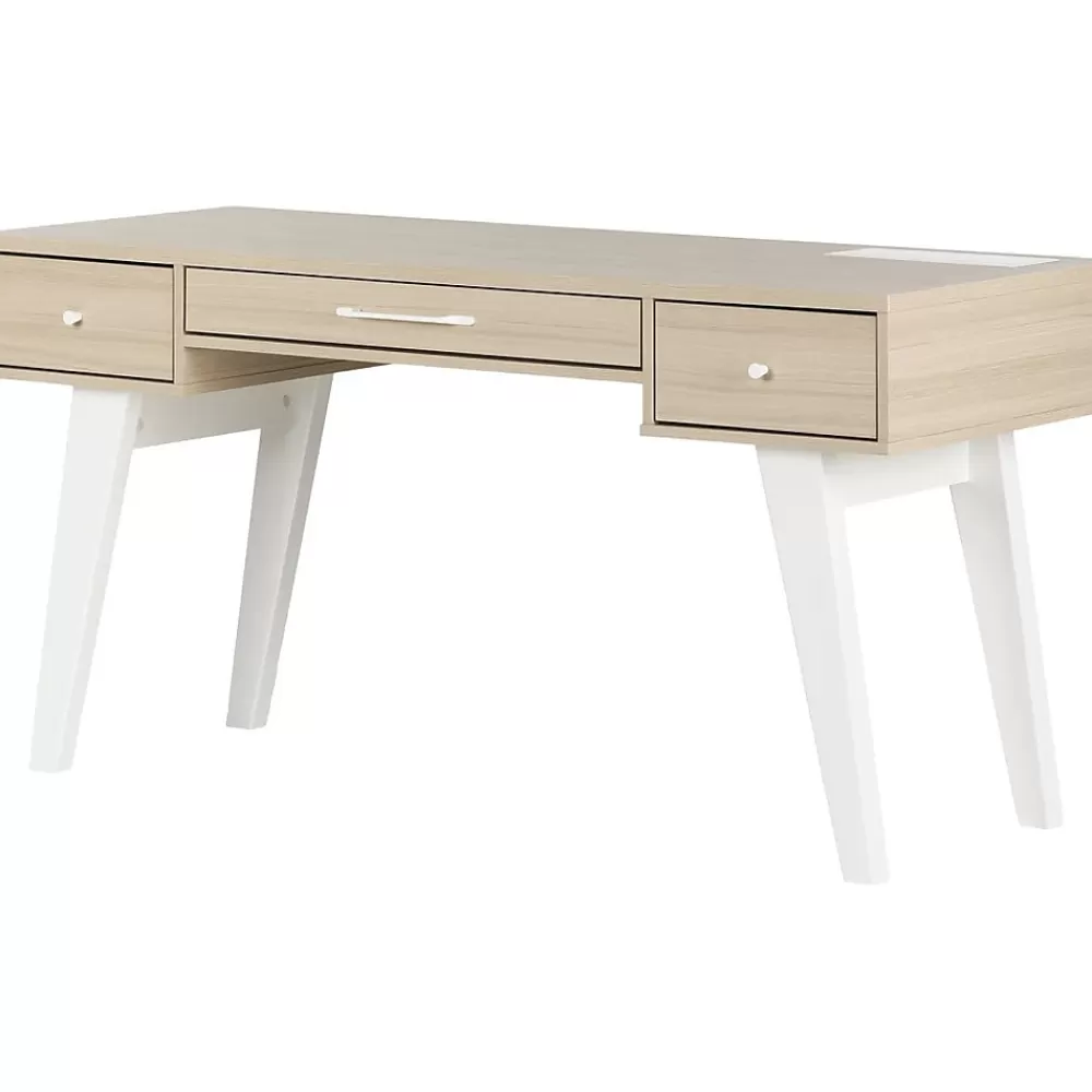 South Shore Helsy 60"W Computer Desk, Soft Elm/White (13297) Hot