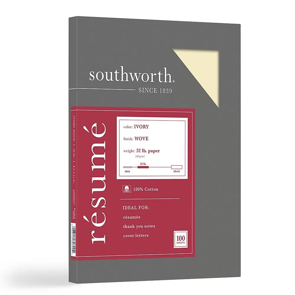 Southworth 8.5" x 11" Resume Paper, 32 Lbs., Wove, 100/Pack (RD18ICF) New
