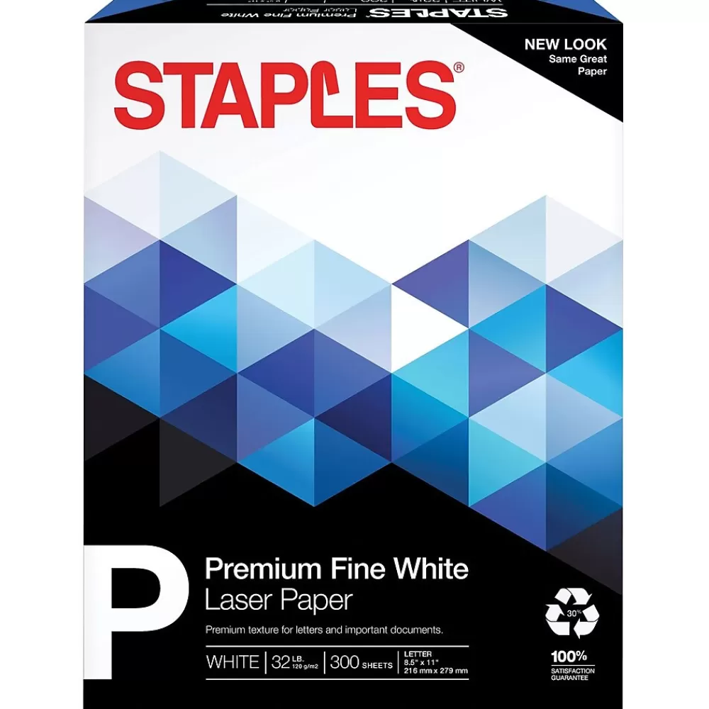 Staples 30% Recycled 8.5" x 11" Multipurpose Paper, 32 lbs., 100 Brightness, 300/Pack (358C-WH-STP) Clearance