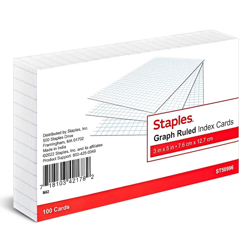 Staples 3" x 5" Index Cards, Graph Ruled, White, 100/Pack (TR50996) Best Sale