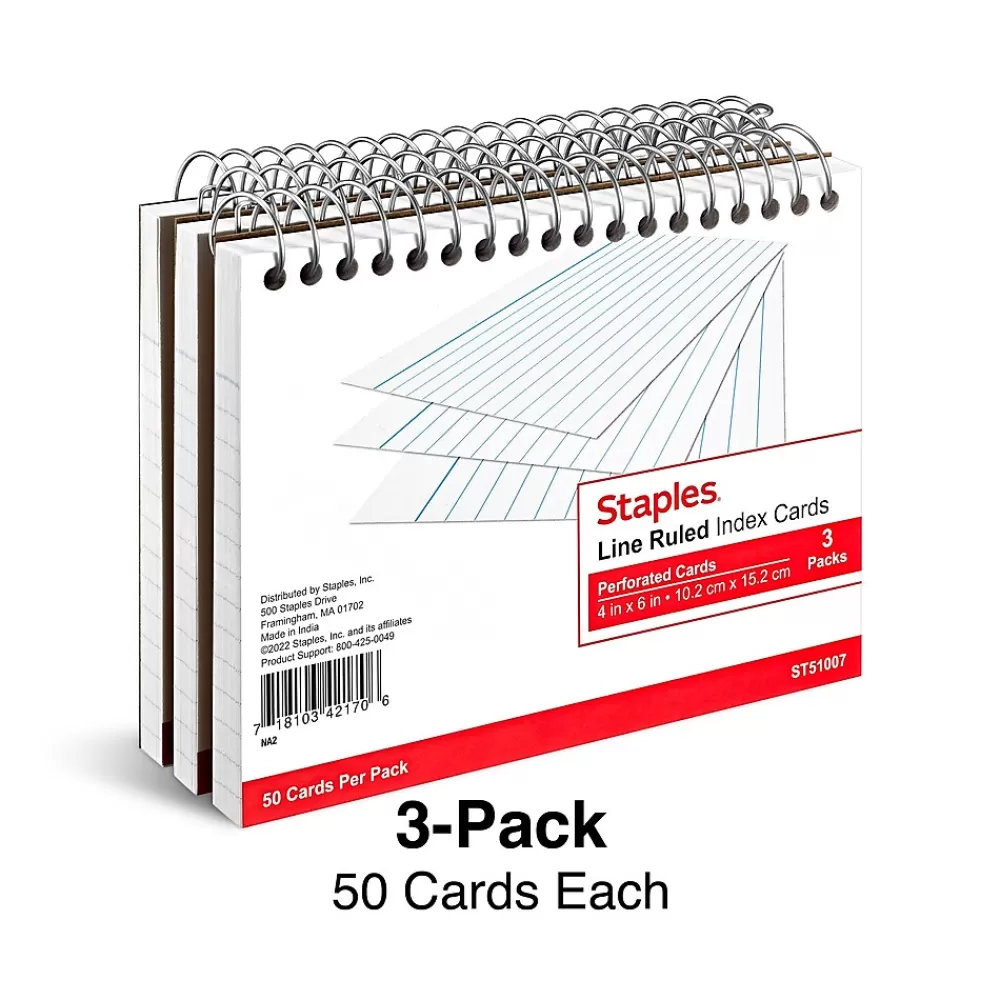 Staples ™ 4" x 6" Index Cards, Lined, White, 50 Cards/Pack, 3 Pack/Carton (TR51007) Shop