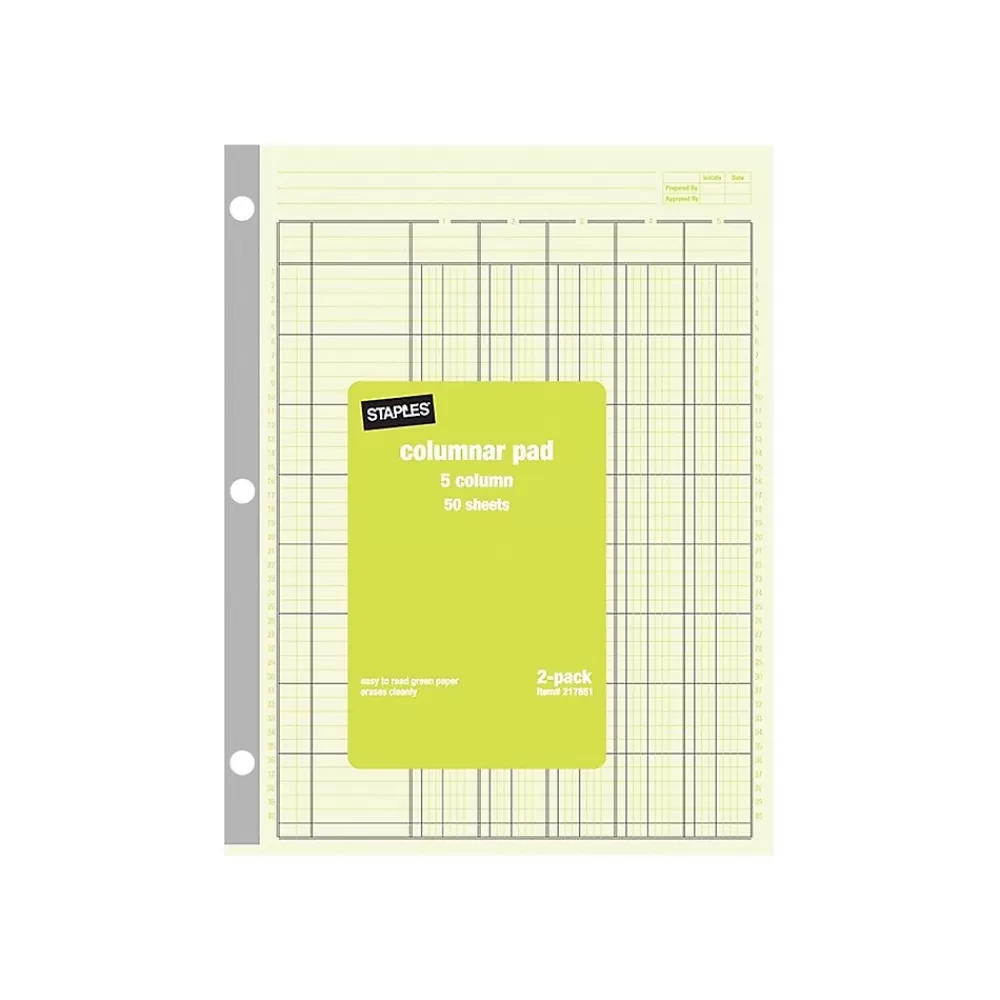 Staples Columnar Books, 100 Pages, 5 Columns, Green, 2/Pack (217851ABF) Cheap