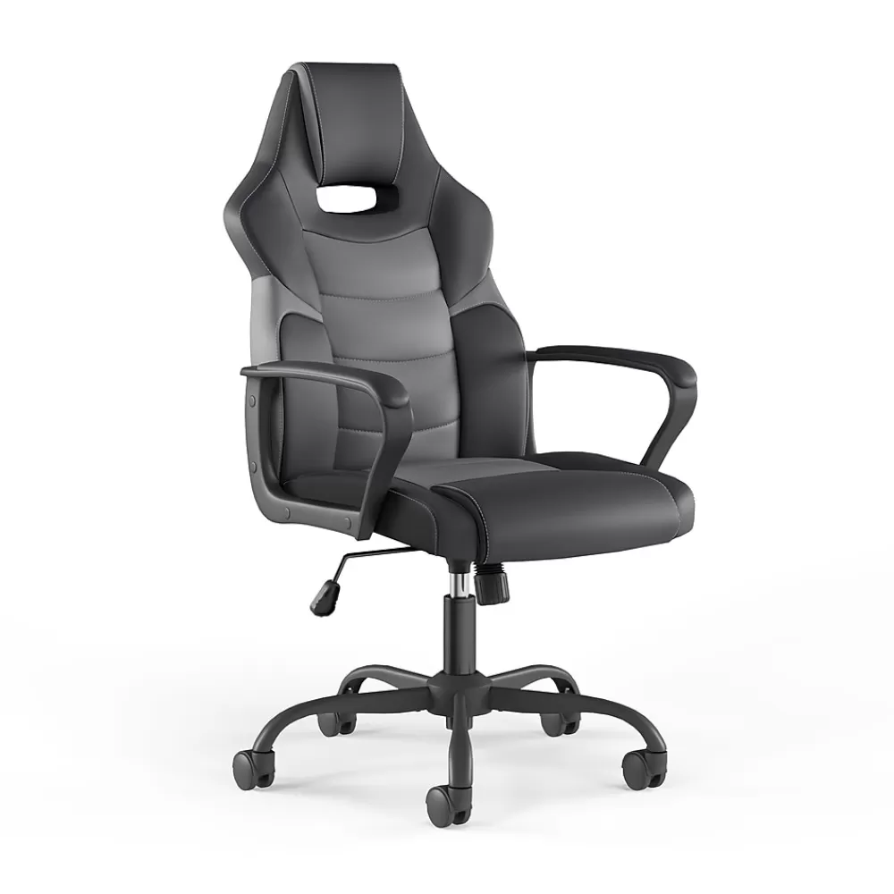 Emerge Staples Vector Luxura Faux Leather Gaming Chair, Black & Gray (61108) Sale