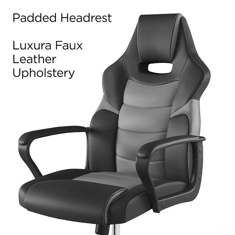 Emerge Staples Vector Luxura Faux Leather Gaming Chair, Black & Gray (61108) Sale