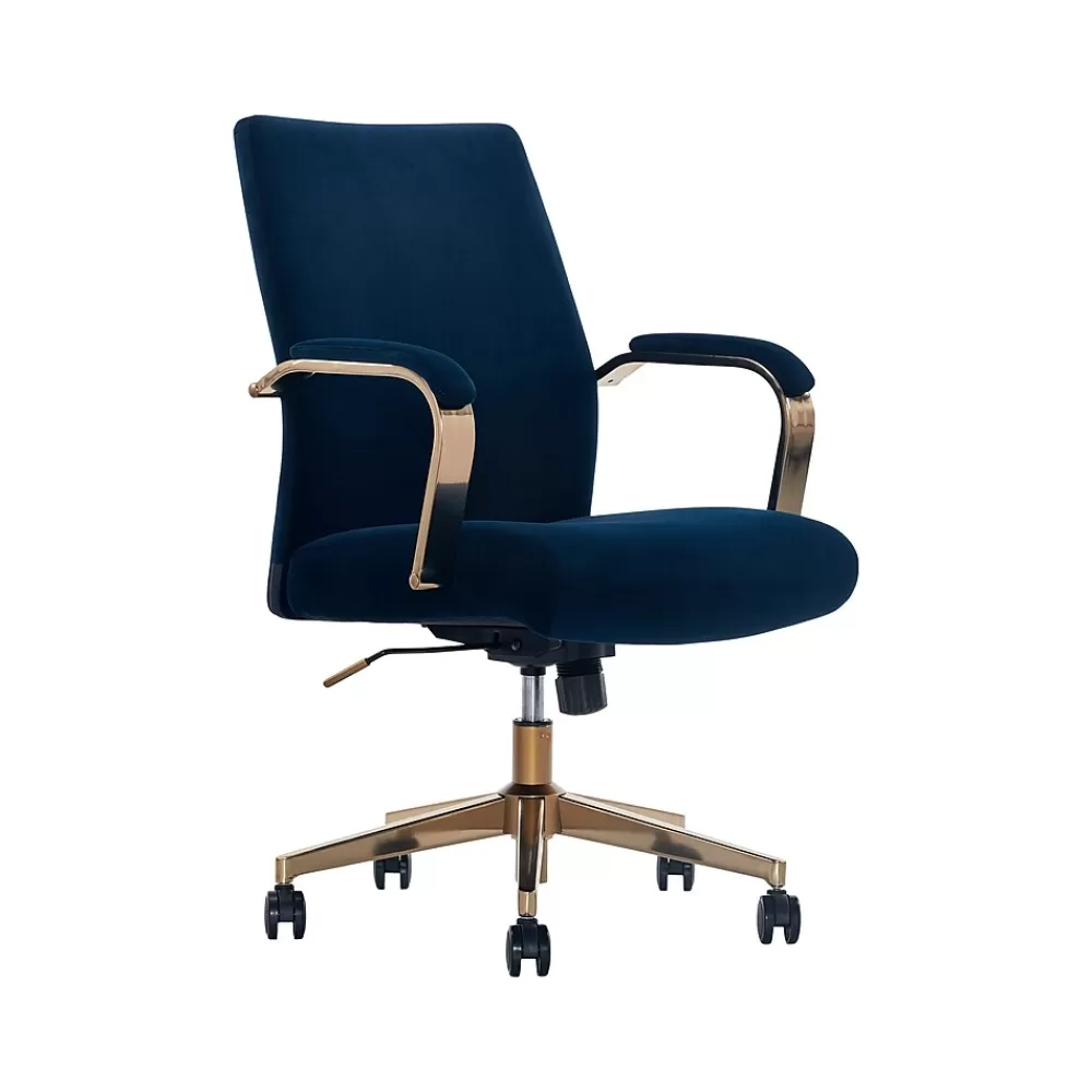 Thomasville Furniture Joelle Ergonomic Fabric/Metal Desk Chair, (60068) Blue/Gold Clearance