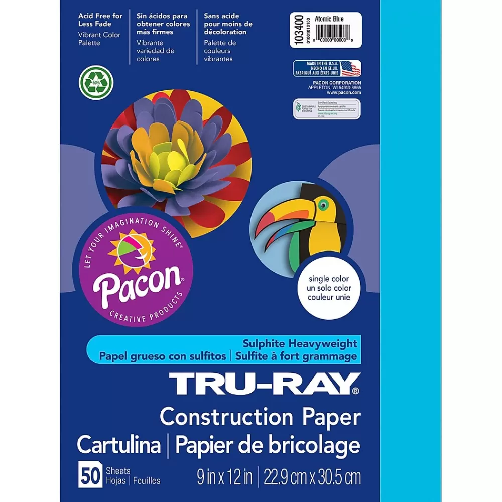 Pacon Tru-Ray® Construction Paper, Atomic Blue, 9" x 12", 50 Sheets Per Pack, 5 Packs (PAC103400-5) Sale