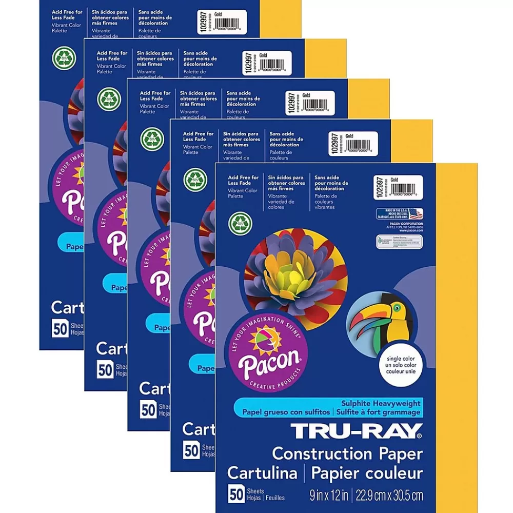 Pacon Tru-Ray® Construction Paper, Gold, 9" x 12", 50 Sheets Per Pack, 5 Packs (PAC102997-5) Best
