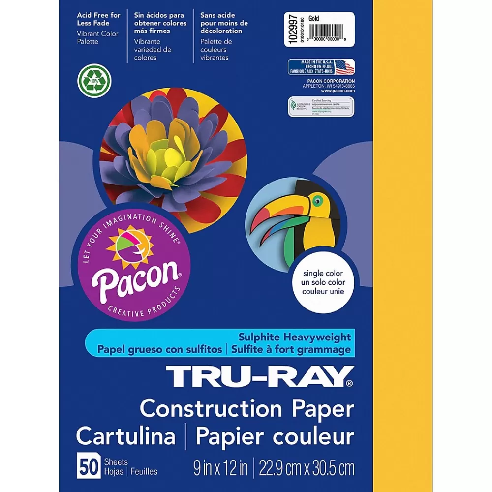 Pacon Tru-Ray® Construction Paper, Gold, 9" x 12", 50 Sheets Per Pack, 5 Packs (PAC102997-5) Best