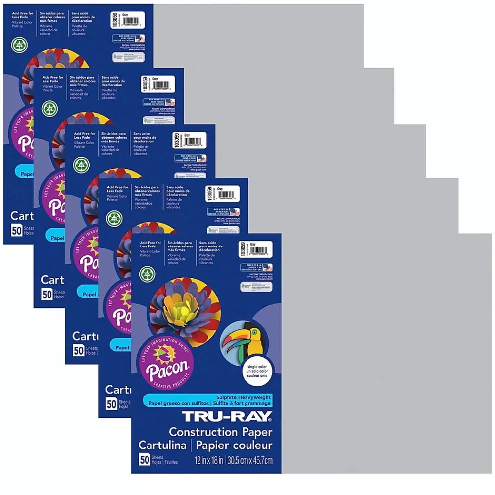 Pacon Tru-Ray® Construction Paper, Gray, 12" x 18", 50 Sheets Per Pack, 5 Packs (PAC103059-5) Shop