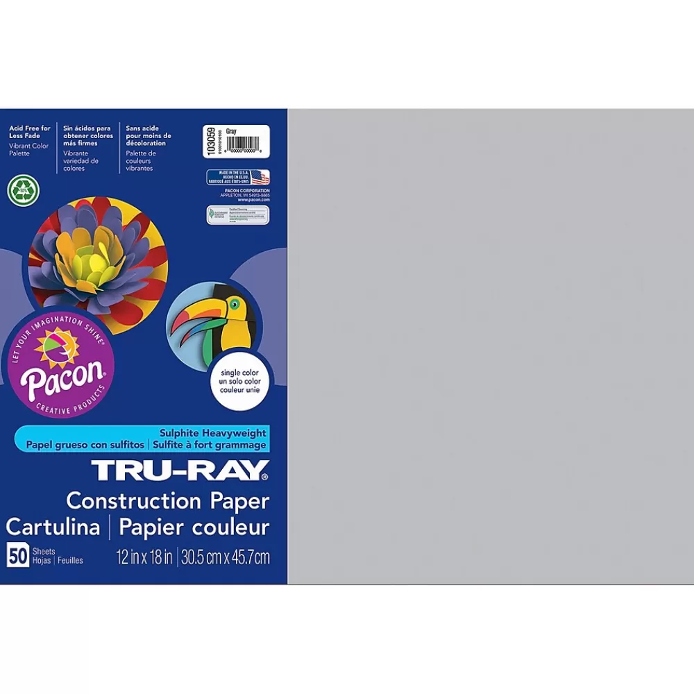 Pacon Tru-Ray® Construction Paper, Gray, 12" x 18", 50 Sheets Per Pack, 5 Packs (PAC103059-5) Shop